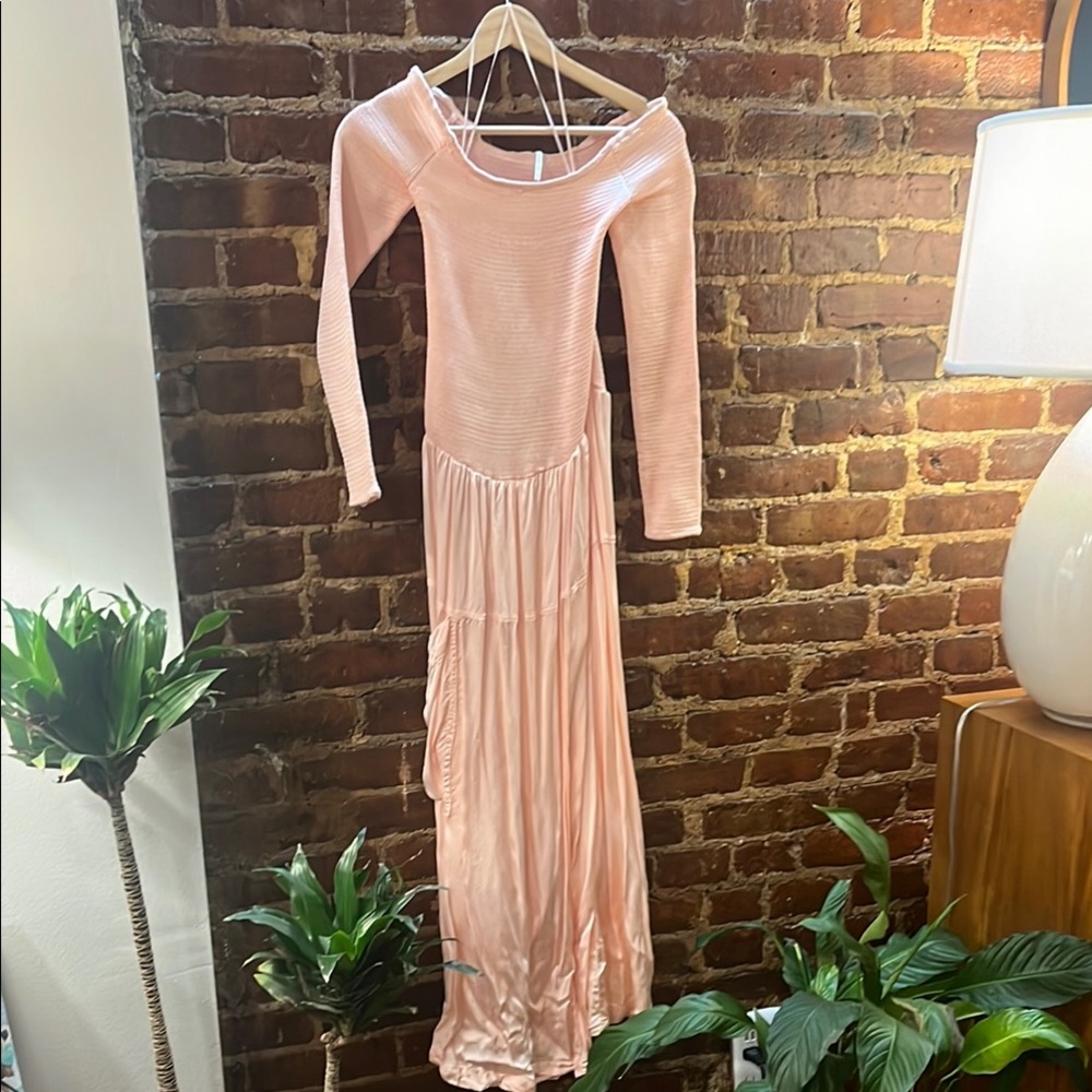 Free People Pink Off-Shoulder Pleated Gown